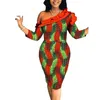 Etniska kläder Hög Quaity Fashion Designer African Women Party Dress Sexig lapptäcke Peplum Elegant knälängd Julkvällsklänningar