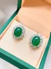 Kolczyki stadnonowe Modne zielone chalcedony 925 Pure Silver Ear Studs inkrustowane z wysokim węglowym diamentami w średniowiecznym stylu