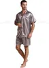 Herren-Nachtwäsche, Herren-Pyjama aus Seidensatin, Pyjama-Pyjama, kurzes Set, Nachtwäsche, Loungewear, U.S.S. M L XL 2XL 3XL 4XL, einfarbig, 6 Farben, 231021