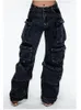 Spodnie damskie S Multi Pocket Personality Design Solidny kolor Y2K workowate Jean High Street Hip Hop Wide Leg Casual Prosty High Jean 231023