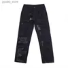 Calças masculinas Bordado Patch Hole Jeans Reta Homens e Mulheres Costura Calças de Jogging Tendência Solta Perna Larga Hip Hop Calças Venda Quente Ins Q231023