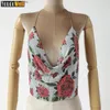 Camisoles Tanks V Neck T-Shirt Sexy Babes Wrapped Chest Metal Sequin Tank Rose Pattern Nightclub Music Festival Party Tops for Women S 231023