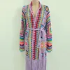 Women's Knits Knitted Boho Hand Crochet Womens Sweater Tassel Cardigan Cover Up Hollow Out Long Poncho Coat Striped Knit