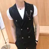 Costumes pour hommes (gilet pantalon) mode Version coréenne coupe ajustée Style britannique Double boutonnage gilet de mariage sans manches ensemble 2 pièces