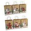 Small Christmas Treat Bags 24pcs Paper with Handles Faux Kraft Different Patterns Bag 220923