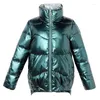 Veste d'hiver en duvet pour femmes, Parka pour filles, manteaux de saison froide pour lycée, couleur unie, vestes brillantes pour femmes