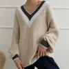 Women's Sweaters V-neck Striped Color-blocking Sweater Loose Casual Knitted Top All-match European And American Autumn Winter