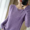 Женские свитера BARESKIY, кашемировый свитер с круглым вырезом, женский пуловер 2023, короткий полый свободный вязаный низ, рубашка