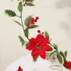 装飾的な花の花輪人工クリスマスフラワーパーティーラタンパルプアカシアビーンレッドフルーツディーホリデーサークルグリーンツリーデコレーションホームオーナメント231023