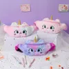 Confezione per bambini Simpatico unicorno morbido peluche Cintura colore sfumato Borsa portamonete da viaggio Borsa da viaggio per ragazze