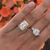 Cluster anéis declaração promessa anel 925 prata esterlina asscher corte 10mm simulado diamante noivado casamento banda para mulheres atacado