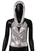 Camisoles Tanks y2k Fashion Metallic Sequin Crop Tank Tops With Headscarf Sexy Backless Hollow Out Halter Metal Sequined Chain Corset Top 231023