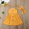 Girl Dresses Summer Children Clothing Toddler Girls Princess Strap Dress Headband Outfits Party Pageant Sleeveless Solid Gown Sundress