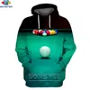 Hoodies masculinos Sonspee American Billiards Homens Mulheres Moda Snooker Tops Preto 8 Hoodie Unissex Manga Longa Pulôver