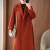 Женское двустороннее кашемировое пальто из искусственного меха на осень и зиму. Женское свободное пальто средней длины на шнуровке, высококачественное пальто из 100% шерсти 231024
