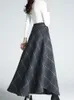 Saias vintage xadrez saia feminina casual solto maxi saia outono inverno feminino elegante moda saias longas senhora coreano saia de cintura alta 231023