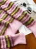 Women's Sweaters 2023 Womens Fashion Long Sleeve Sexy Casual Contrasting Striped Mohair Sweater 0808