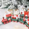 Juldekorationer trä tågprydnader Santa Cake Decoration Merry Navidad Year Party Table Kids Gifts Toys 231023