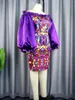 Robes décontractées Robe imprimée rétro pour femmes Big manches longues à l'épaule à volants multicolore moulante courte dîner robes de bal