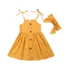 Girl Dresses Summer Children Clothing Toddler Girls Princess Strap Dress Headband Outfits Party Pageant Sleeveless Solid Gown Sundress