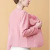 Women's Wool Blends 5354 Black White Pink Short Jacka Women Cardigan Kimono Coat Pearls Slim Vintage Woman Ytterkläder Spring Autumn2023 231023