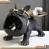 Objets décoratifs Figurines Ornement de chien Grande bouche Français Bldog Butler Boîte de rangement avec plateau Table nordique Décoration Résine Animal Dhvcl