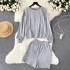 Kvinnors träningsdräkter Casual Sporty Two Piece Set for Women Tracksuit Loose Sweatshirt och Drawstring Tie Midjeshorts Matchning Set