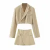 Womens Suits Blazers Xeasy Women Blazer Clothing Two Piece Set with Skirt Female Suit Tweed Long Sleeves Short 231024