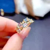 クラスターリング3mm 5mmエメラルドカットナチュラルアクアマリンリングパーティーデザインスタイル925シルバーギフトウーマン