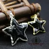 Pendant Necklaces Gold-Plated Hand Knocked Natural Black Obsidian Stone Star Shape Necklace