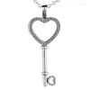 Ciondoli Collana con medaglione galleggiante con chiave a cuore piccola e grande in argento sterling 925 originale per le donne, regalo con perline, gioielli fai da te