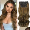 Grampo em/em extensões de cabelo aisi cabelo sintético 4 pçs/set longo ondulado extensões clipe em ombre loira marrom escuro peças grossas w22040198976 otptr