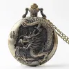 Pocket Watches Ankomst 50st/Lot Vintage Bronze Chinese Dragon Flip Quartz Watch Necklace Chain Xmas Gift grossist