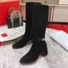 Designer de moda de alta qualidade Mulheres salto vermelho botas de tornozelo de salto alto botas de couro de luxo salto magro zíper lateral inverno sobre o joelho botas femininas clássicas HJ0805