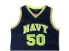 College Basketball 50 David Robinson Jerseys University Naval Academy Navy Midshipmen Navy Blue White Brodery and Sewing for Sport Fans B