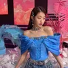 Bluzki damskie Ive Kpop impreza elegancka niebieska kobiety z ramiączki rhinestone festiwal koszulki panie szczupły bluzka
