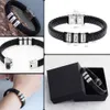 Bangle Personalized Mens Genuine Leather Bracelet Stainless Steel Custom Beads Name Charm Jewelry for Men with Gift Box 231023