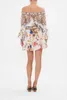 Australian designer dress Off shoulder lantern sleeve floral printed silk mini dress