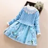 Flickklänningar Princess Dress Girls '2 Piece Sweater Fabric Men set Spring and Autumn Flower