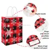 Décorations de Noël Party Goodie Sacs Rouge Noir Buffalo Plaid Flocons de neige Kraft Papier Cadeau Cadeau avec poignées pour les vacances du Nouvel An Fa Amw3Y