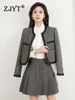 Zweiteiliges Kleid ZJYT Elegante Bürodamen-Sets für Damen Herbst Winter Wolljacke und Minirock Anzug Vintage Grau Outfit 231024