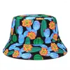 Basker unisex sommarfiskare hatt reversibel hink hattar för kvinnor män streetwear cactus cap vintage tryckt fiske