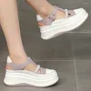 Scarpe eleganti da 7 cm in vera pelle di mucca con zeppa e zeppa sneakers robuste bling comode da donna con gancio ROMA sandali estivi con strass