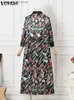 Plus size jurken VONDA Plus Size bohemien jurk gewaad dames shirt met lange mouwen en bloemenprint maxi zonnejurk 2023 herfst revers knop party vestidos T231024