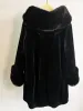 Cappotto lungo da donna con fodera in pelle scamosciata di lana di visone nuova e giacca con cappuccio con collo in pelliccia di volpe finta