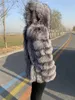 Women's Fur Faux Hooded Silver Coat Women Plus Size Long Sleeves Winter Luxury Female Natural Real Sliver Jacket With Hood 231023