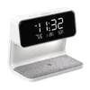 Cargador inalámbrico para teléfono móvil 3 en 1 de 10 W con lámpara de noche, reloj despertador LCD para el hogar (enchufe de la UE)