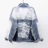 Women's Jackets Chaquetas Mujer Summer Spring Streetwear Embroidery Lace Patchwork Sexy Denim Jacket Women Frayed Tassel Loose Jeans Coat 231024