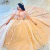 Champagne Off The Shoulder Quinceanera Dresses Ball Gown Sleeveless Floral Appliques Lace Handmade Flowers Beads Sweet 15 Party Wear