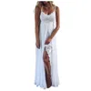 Günlük Elbiseler Bayanlar Seksi Sling Elbise V yaka dantel yular yarık düzensiz beyaz resmi fırsat gevşek vintage akşam 2023